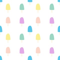 Seamless abstract children pattern. Purple, green, yellow, pink, blue, white. Illustration. Ice cream. Design for textile fabrics, wrapping paper, background, wallpaper, cover.