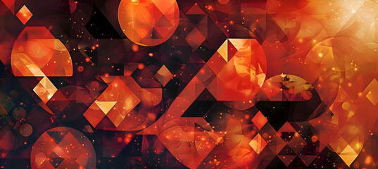 An image depicting a complex pattern of overlapping triangles and circles in a fiery red and orange palette, resembling a dynamic, moving lava flow
