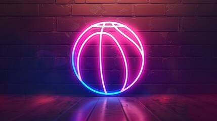 Basketball neon icon element. Basketball symbol neon, light banner design element colorful modern design trend