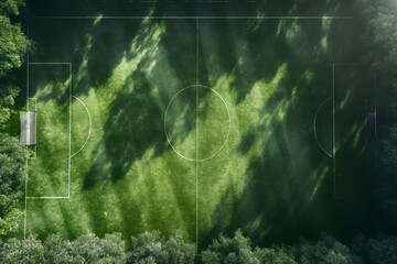 top view football field, green grass, high detailed