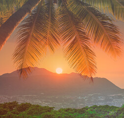 Hawaiian sunset over Diamond head Oahu 