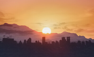 sunrise over city