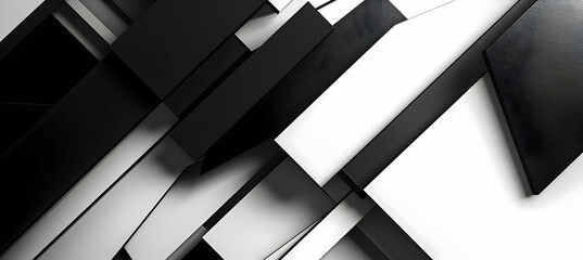 An image featuring a sleek, modern geometric design with overlapping rectangles and sharp angles in a stark black and white color scheme