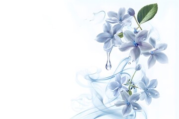 An abstract background image crafted for creative content, flowers enveloped in wisps of smoke, isolated on white backdrop. Photorealistic illustration.