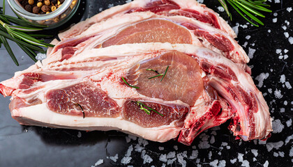 macro shot of sliced lamb meat with bone