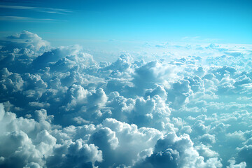 White clouds in blue sky nature background, sky view from airplane