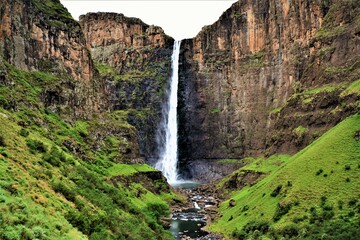 Maletsunyane Falls - 192 m high waterfall on the Maletsunyane River, it falls from a ledge of...