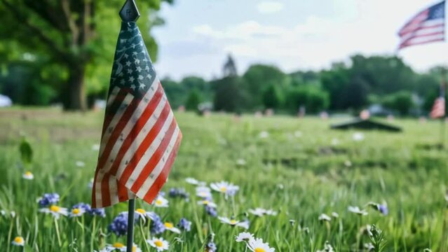 american flag on the grass