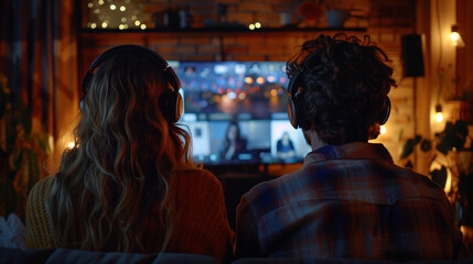 Fototapeta premium A Man and a Woman Watching TV
