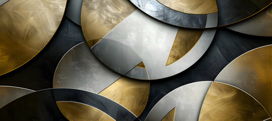 An image of a sophisticated geometric arrangement with overlapping circles and ellipses in metallic gold and black, suggesting elegance and luxury