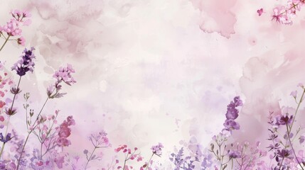 Enchanting watercolor background with purple floral design
