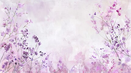 Enchanting purple watercolor floral background with elegant blossoms