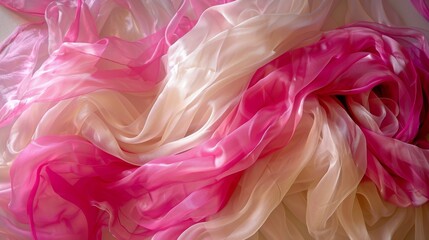 Obraz premium Elegant pink and cream fabric waves textured background