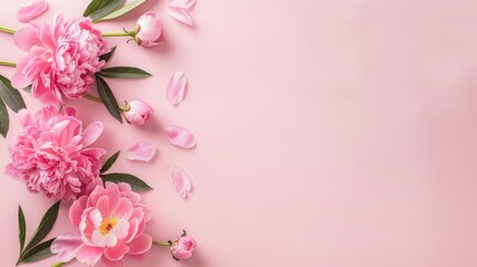 Elegant pink peonies arrangement on soft pastel background