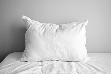A plain white pillow on a plain white bed.