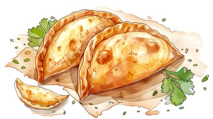 illustration Latin American argentinian homemade baked empanadas pastry - obrazy, fototapety, plakaty