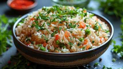 Armenian pilaf with fluffy rice and aromatic spices. AI generate illustration