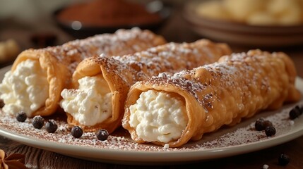 Cannoli, showcasing the crispy pastry shell and rich ricotta. AI generate illustration