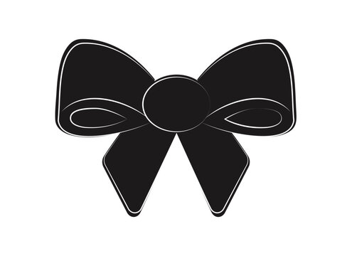 recommend clip art: Black tied bow with white outline. Isolated silhouette. Decoration for gift. Vector illustration. Knotted ribbon. Fashionable Hair Accessory. Hairpin. Knot