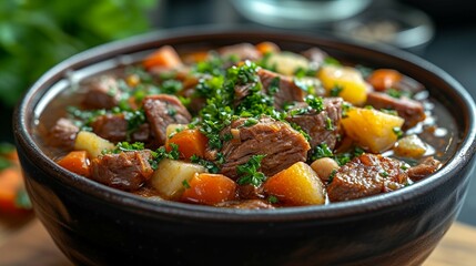 Lamb and cabbage stew. AI generate illustration