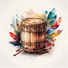 Floral Ornamental Watercolor Illustration of Drum