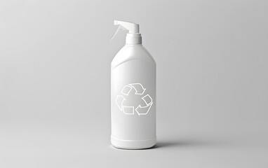 A white, eco-friendly soap bottle featuring a prominent recycling symbol, indicating sustainable packaging designed for environmentally conscious household cleaning.