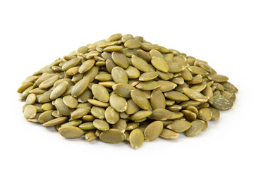 A pile of green seeds isolated on a white background