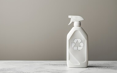 A white, eco-friendly soap bottle featuring a prominent recycling symbol, indicating sustainable packaging designed for environmentally conscious household cleaning.