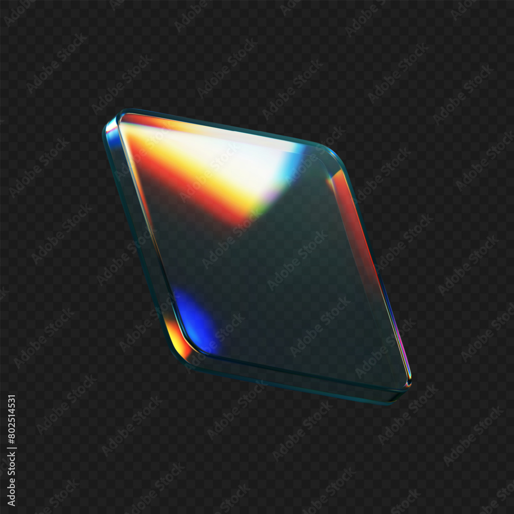 Canvas Prints 3d glass square shape with refraction and holographic effect isolated on black background. render tr