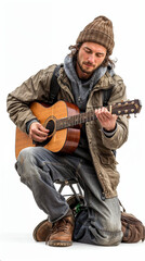 Naklejka premium Street Musician in Thoughtful Pose