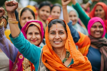 Naklejka premium Group of Indian Women Raising Fists