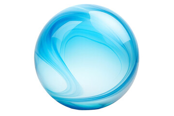 A blue glass sphere with a blue swirl pattern, white background, transparent background