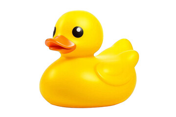 A yellow rubber duck is sitting on a white background, transparent background