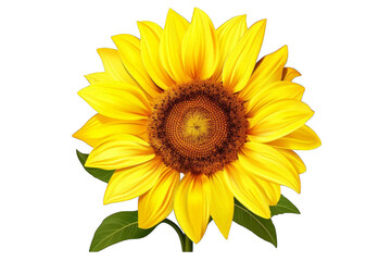 A yellow sunflower with a brown center, white background, transparent background