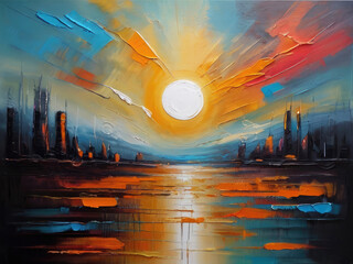 Landscape painting. Relief decorative art background with beautiful flowers.