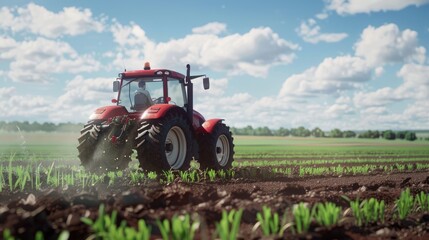 Naklejka premium tractor working farm background with clear sky, modern farm concept