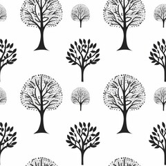 Seamless Tree Pattern on White Background

