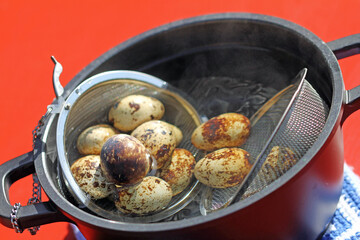 boiled quail eggs in a tea bowl