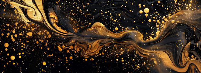Abstract background with abstract paint splashes, liquid art, golden colors, elegant background. Generative AI.