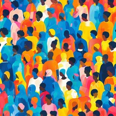 Colorful Diverse People Crowd Abstract Art Seamless Pattern

