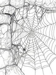 Obraz premium black spider web line art on white background