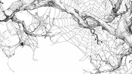 Obraz premium black spider web line art on white background