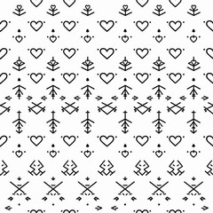 Simple Seamless Lineart Romantic Hearts and Arrows Pattern

