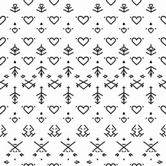 Simple Seamless Lineart Romantic Hearts and Arrows Pattern

