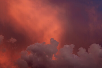 Beautiful orange purple sky with clouds, end of day and sunset