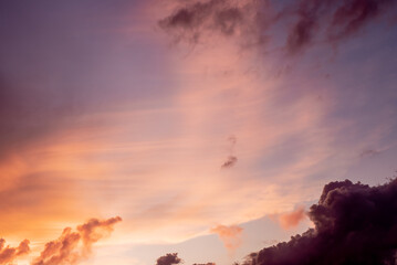 Beautiful orange sky with clouds, end of day and sunset