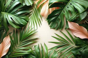 Obraz premium Abstract art tropical leaves background. Wallpaper design with art texture from palm leaves, Jungle leaves, exotic botanical floral pattern