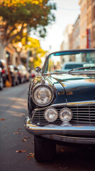 Fototapeta premium Vintage 1960s Convertible Parked on a City Street