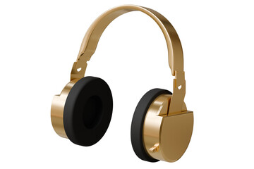 3d Wireless golden headphone floating icon isolated on white background. Minimal headphone golden color icon creative design. 3d render.