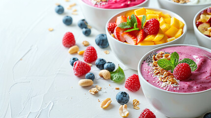 Fresh Fruit Smoothie Bowls with Berries Nuts and Seeds Healthy Breakfast